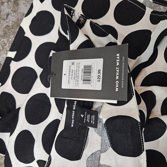 Black & White Polka Dot Linen Blend Midi Who What Wear Skirt Size 4 - Picture 6 of 7